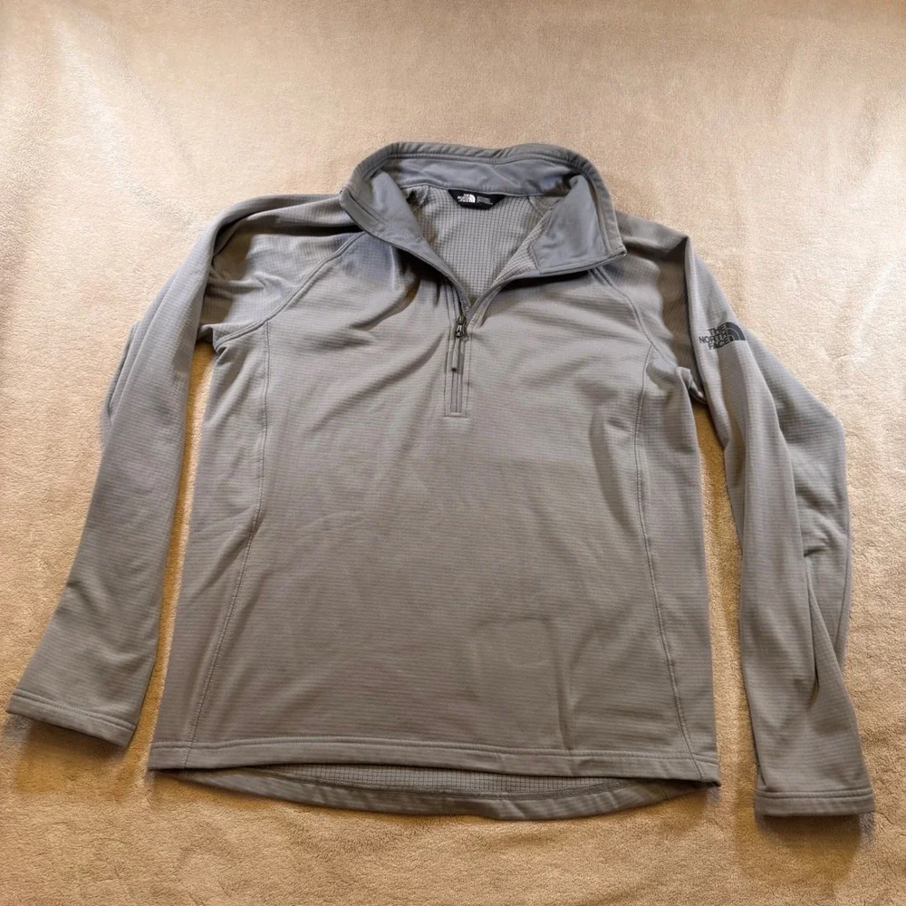 North Face Echo Rock Quarter Zip Grid Fleece Pullover Gray‎ Hiking Jacket Sz L